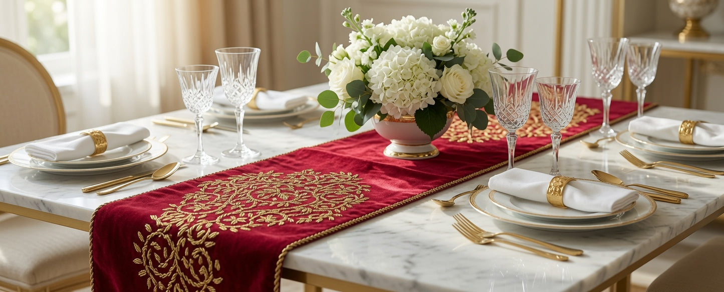 Handmade Beaded Runner - Deep Red and Gold