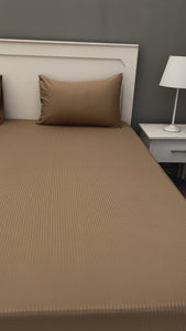 Mud Brown Cotton Fitted Sheet Set with Pillowcases