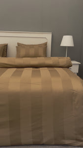 Mud Brown Wide Stripe Cotton Duvet Cover Set King Size