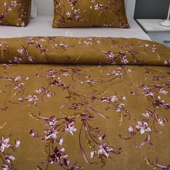 Mustard Yellow and Tea Pink Floral Duvet Cover Set