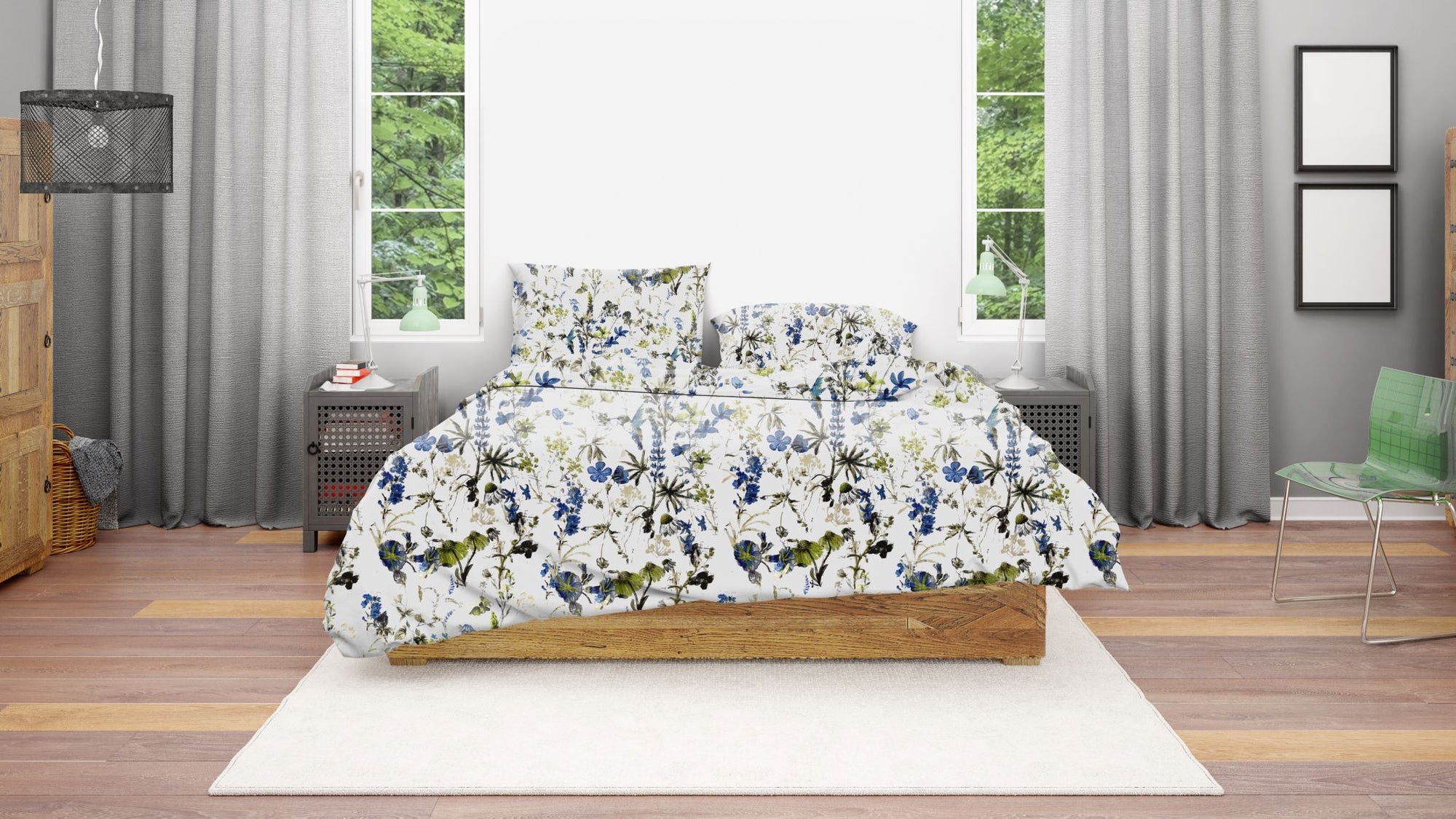 Off White & Blue Quilt Cover Set - Handmade Stories