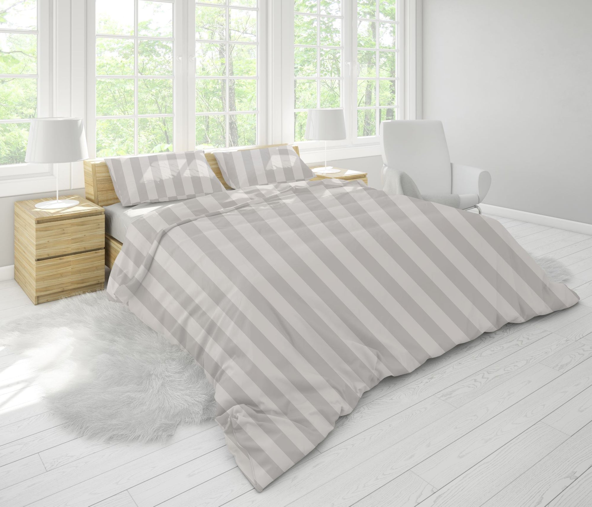 Premium Quality Bed Sheet With Flat Sheet (Light Grey with stripes) - Handmade Stories