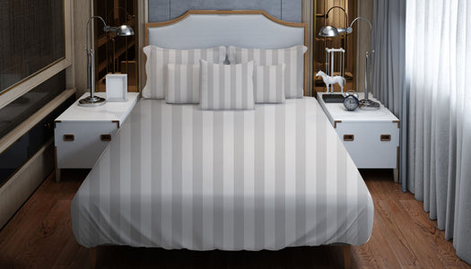 Premium Quality Bed Sheet With Flat Sheet (Light Grey with stripes) - Handmade Stories