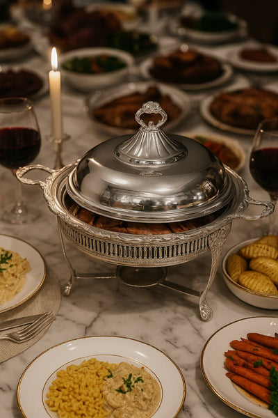 Hand-carved Brass Serving Warmer - Round