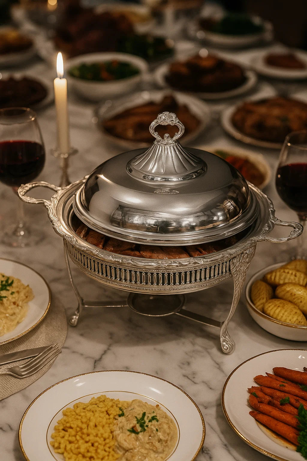 Hand-carved Brass Serving Warmer - Round