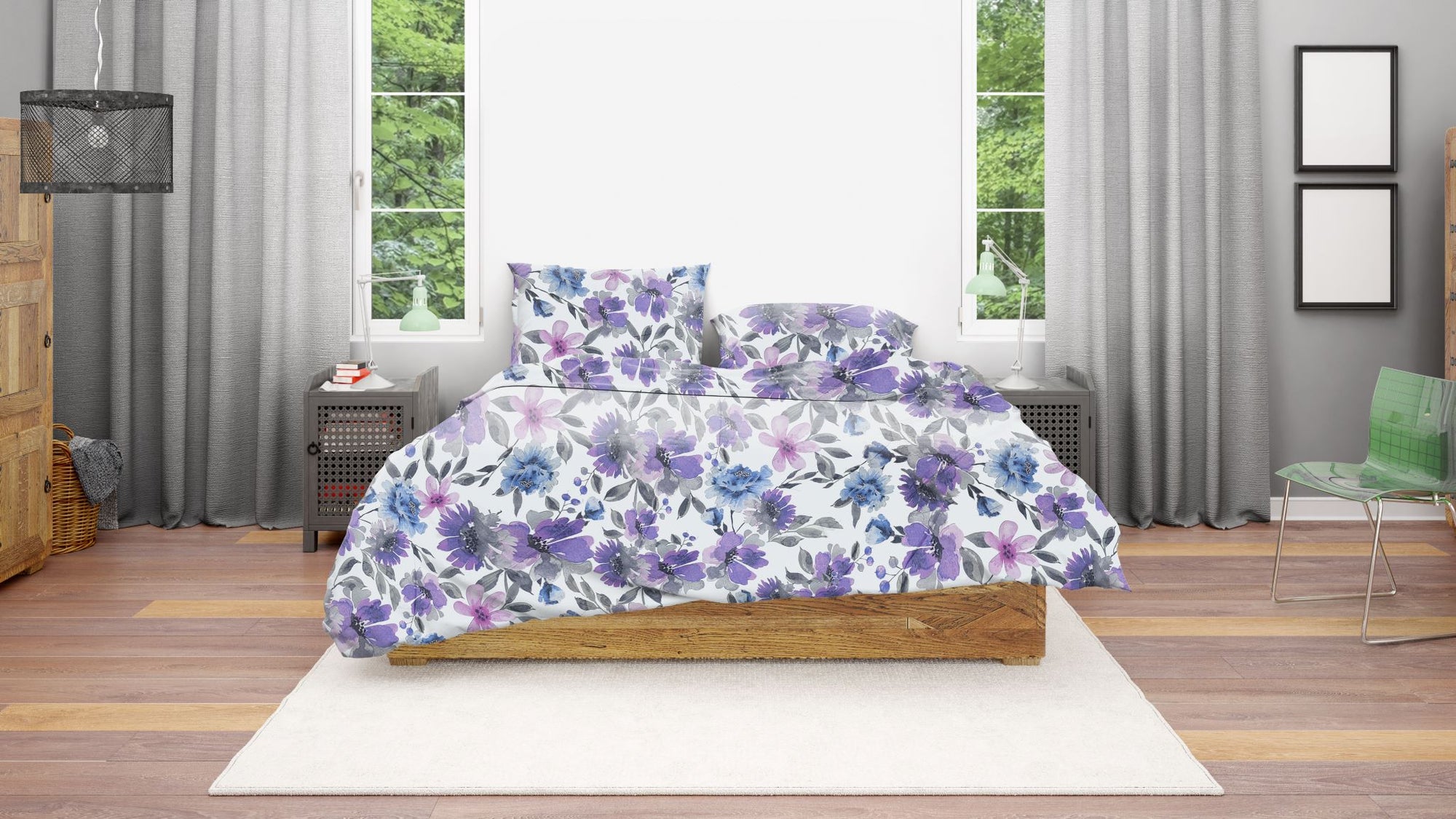 Premium Quality Bed Sheet (Purple & White) - Handmade Stories