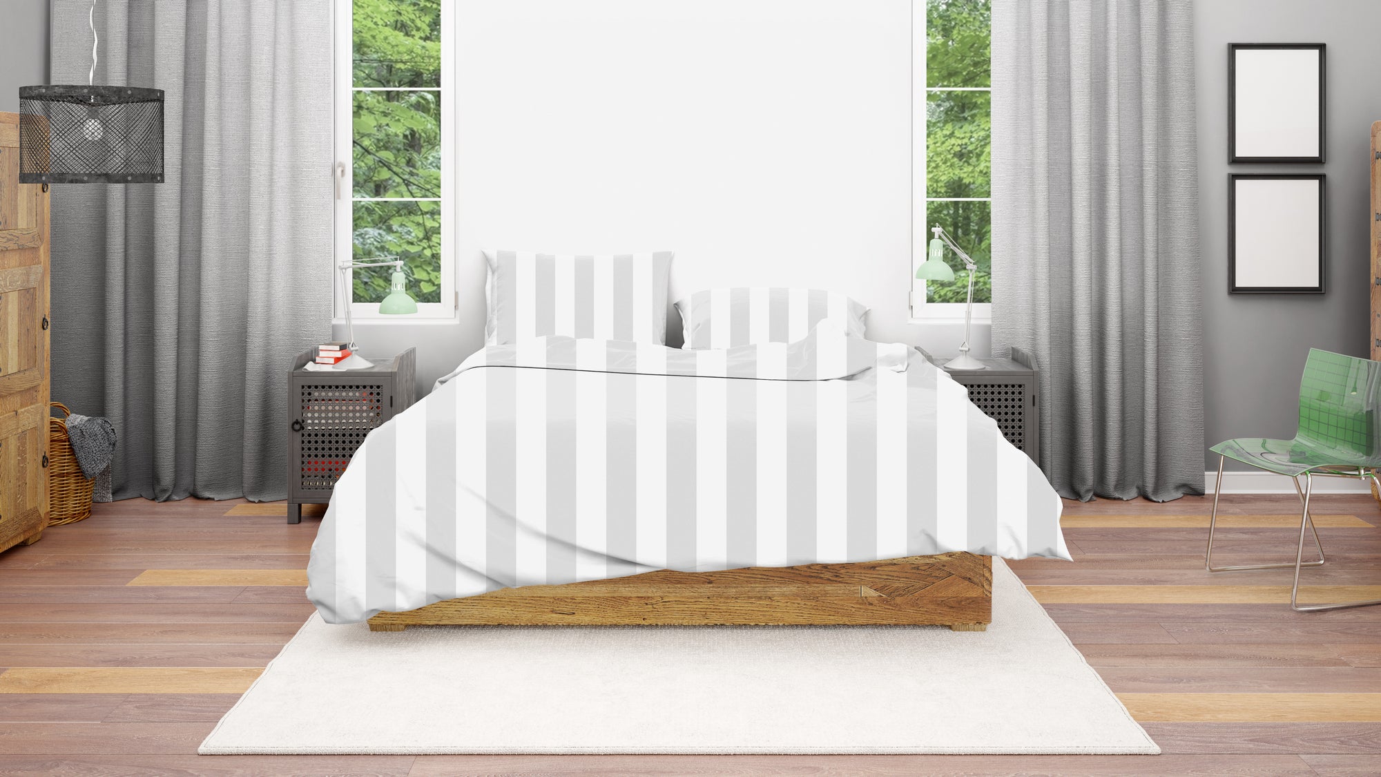 Premium Quality Bed Sheet With Flat Sheet (White wide stripe) - Handmade Stories