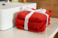 Soft Red Cotton Face Towels - Set of 3 - Handmade Stories