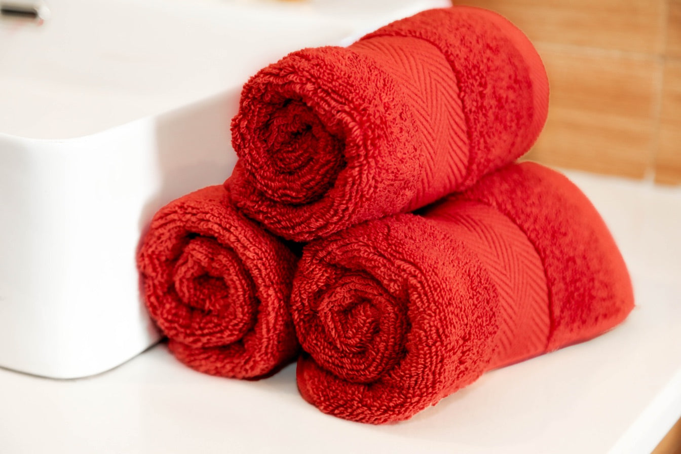 Soft Red Cotton Face Towels - Set of 3 - Handmade Stories