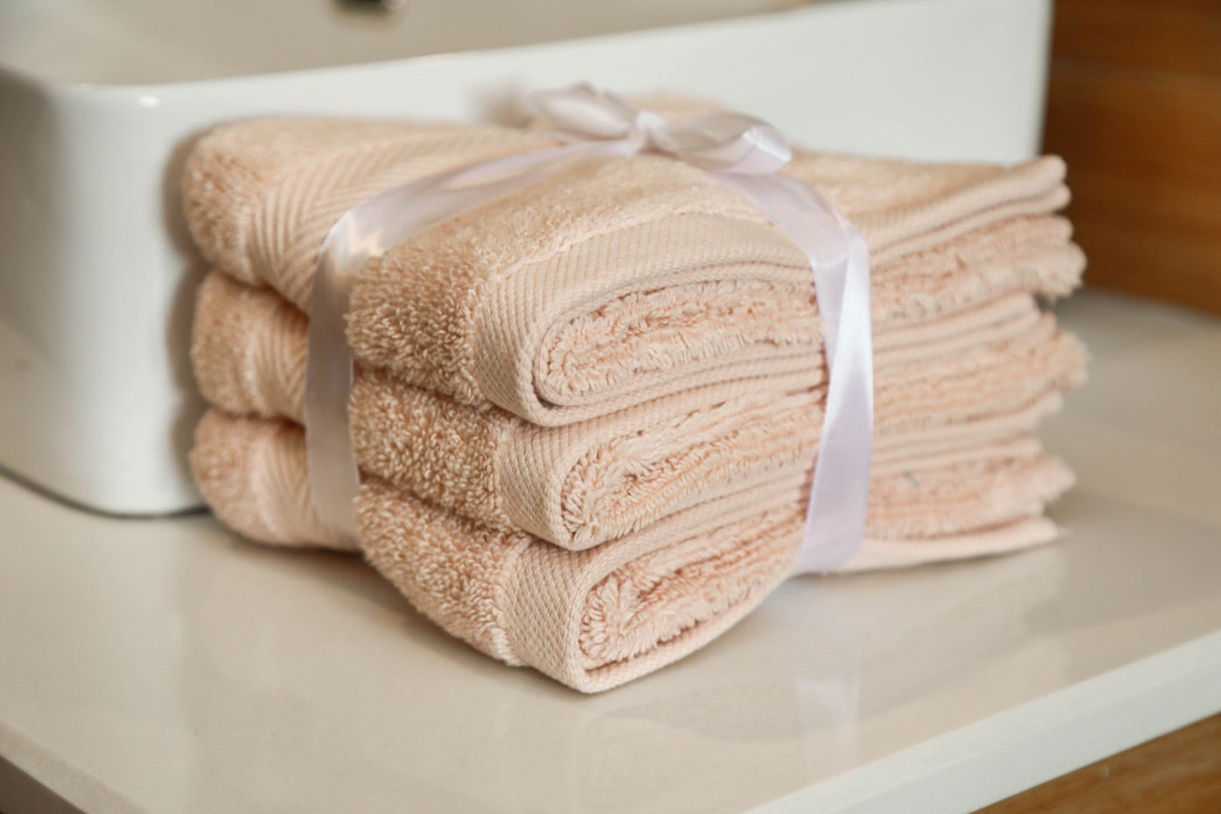 Soft Light Pink Cotton Face Towel Set - 3 Pack - Handmade Stories