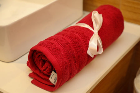 Red Cotton Bath Towel - Soft & Absorbent - Handmade Stories