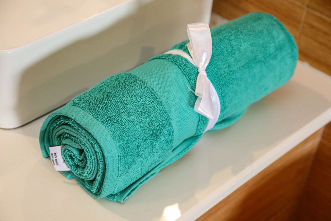 Sea Green Cotton Bath Towel - Soft & Absorbent - Handmade Stories